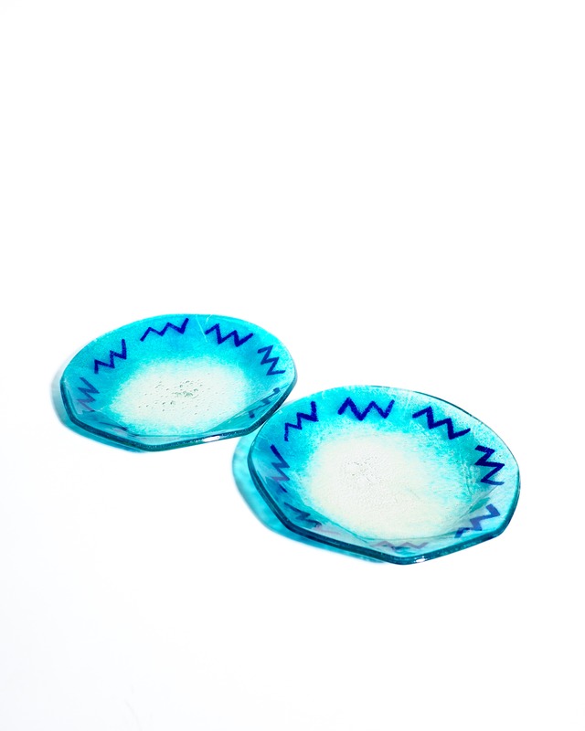 Blue Glass Plate with Geometric Pattern