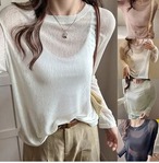 薄手長袖Tシャツ レディース シアートップス 透け感 ゆったり レイヤード カットソー 春夏秋 無地 体型カバー おしゃれ cw-a-6676