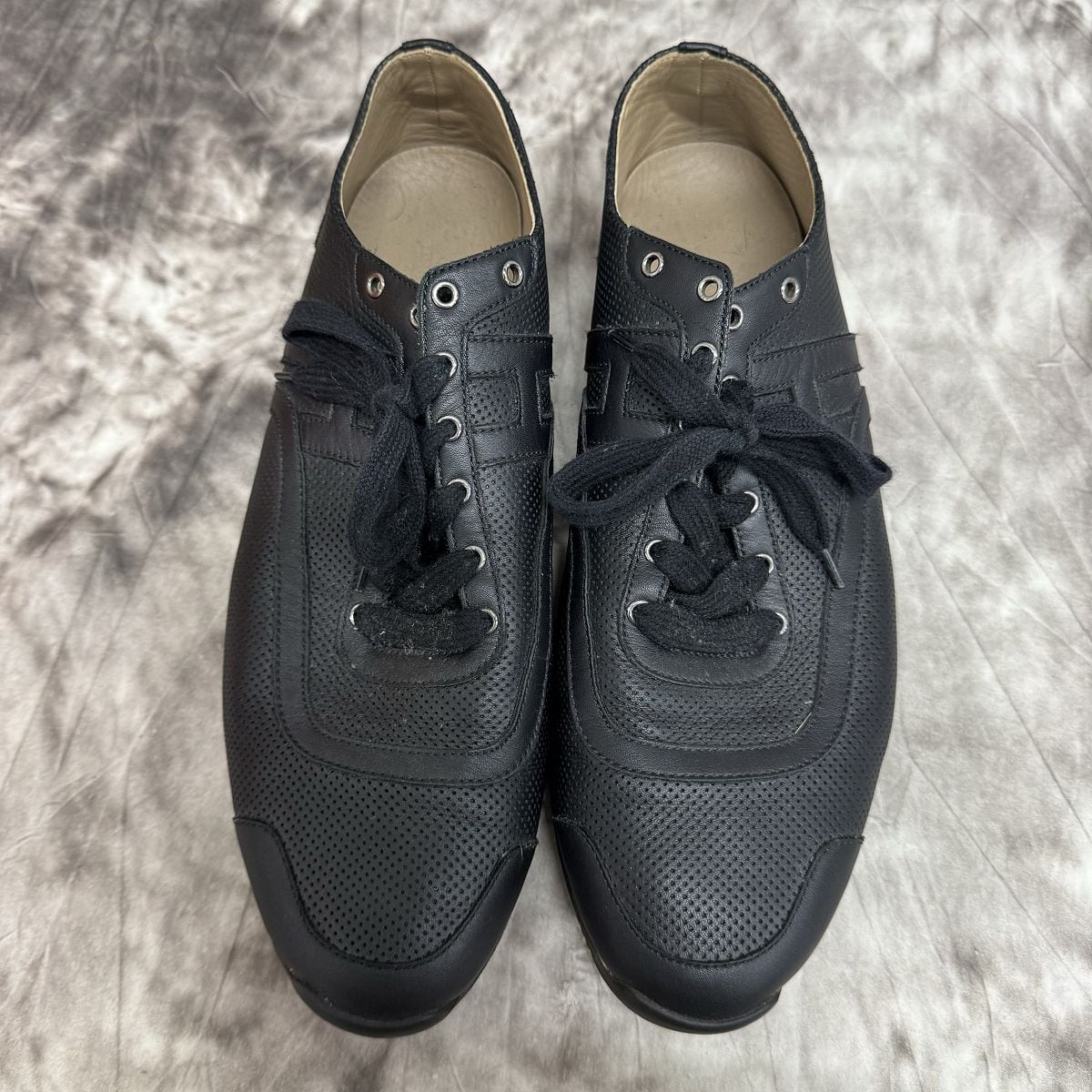 HERMES/エルメス パンチング レザー スニーカー ブラック/43  