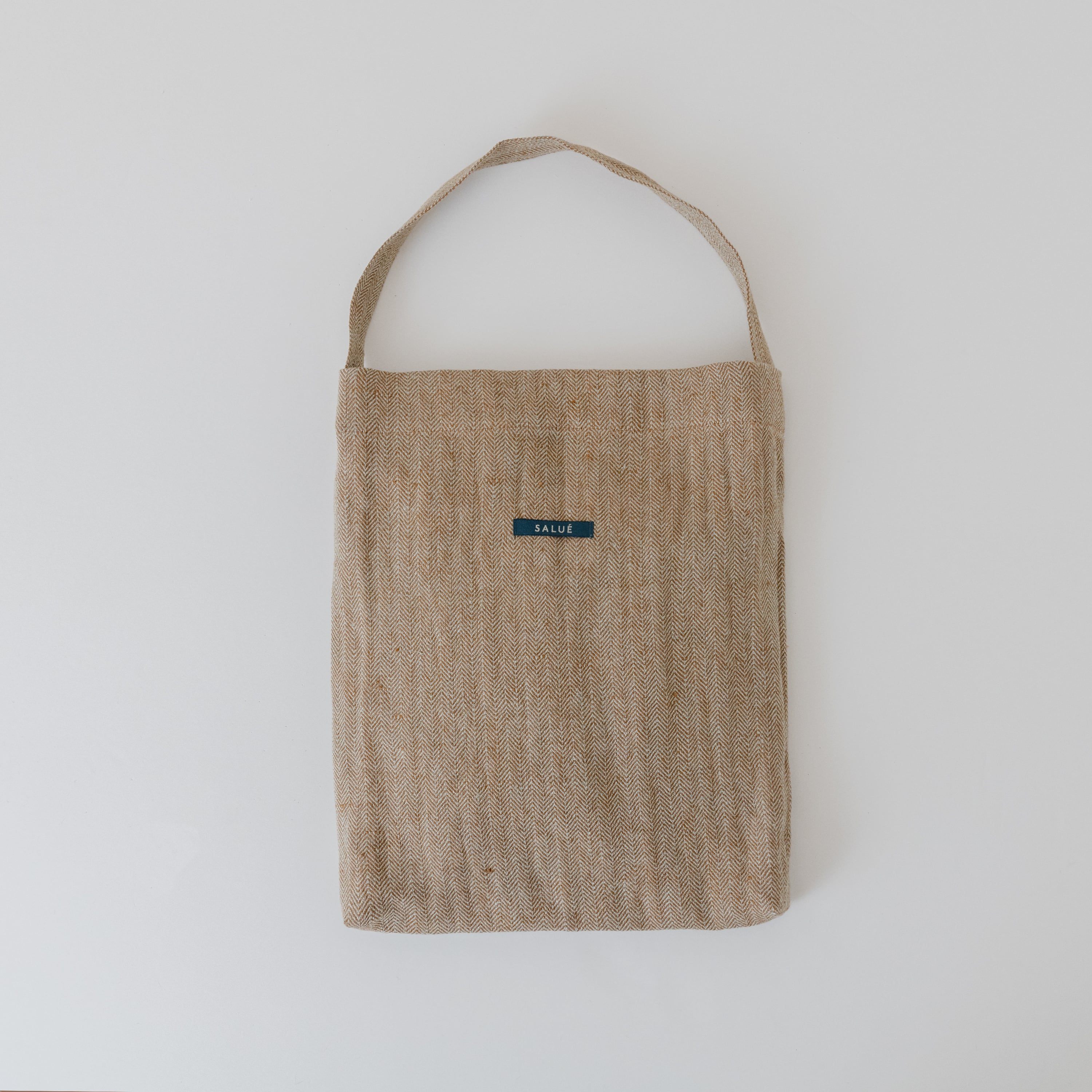 one shoulder toto bag/herringbone linen〈gray×ginger brown〉