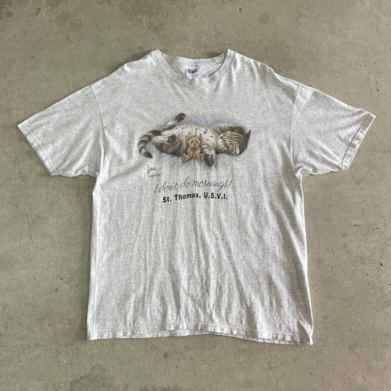 90年代 BOB HARRISON 猫 テディベア アート アニマル プリントTシャツ 