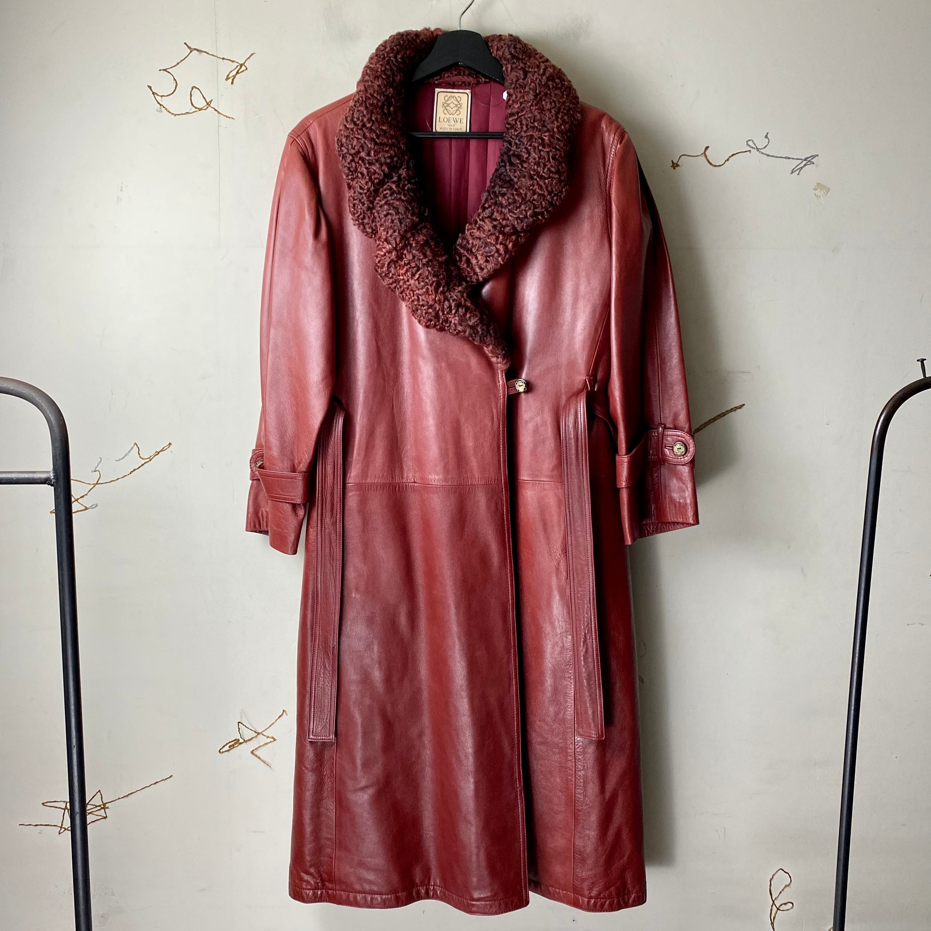vintage LOEWE leather coat with fur | NOIR ONLINE