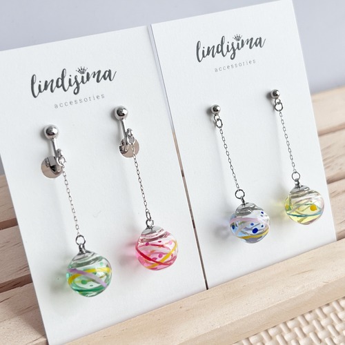 カラーオイルが揺れてかわいい　ミニチュアヨーヨーピアス・イヤリング　選べるカラー　水風船　【クリアカラー】