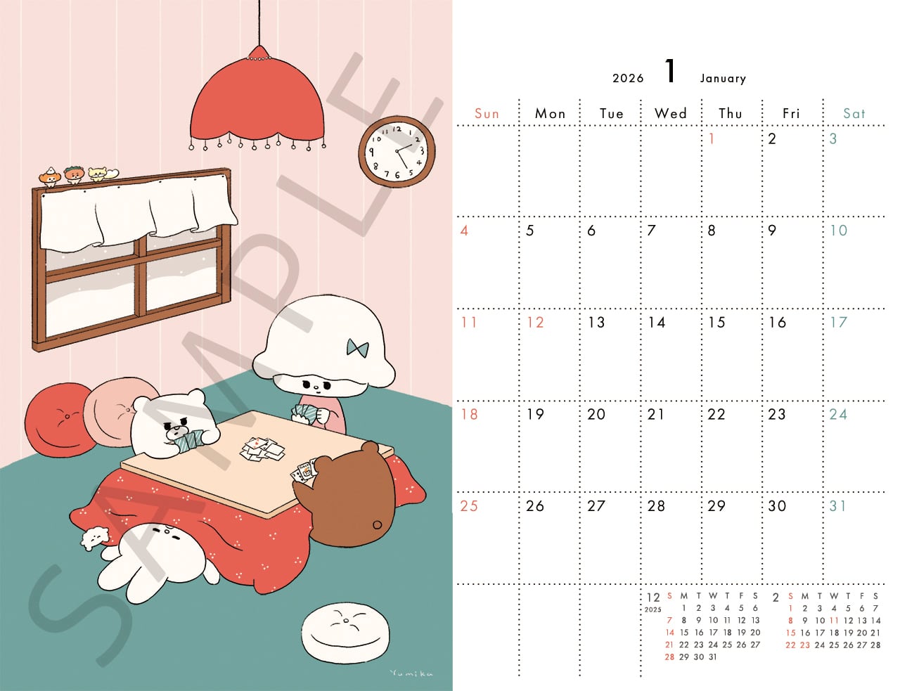 2026カレンダー（卓上） るーしーとくまとときどきむくみちゃん　ーと、みんなー