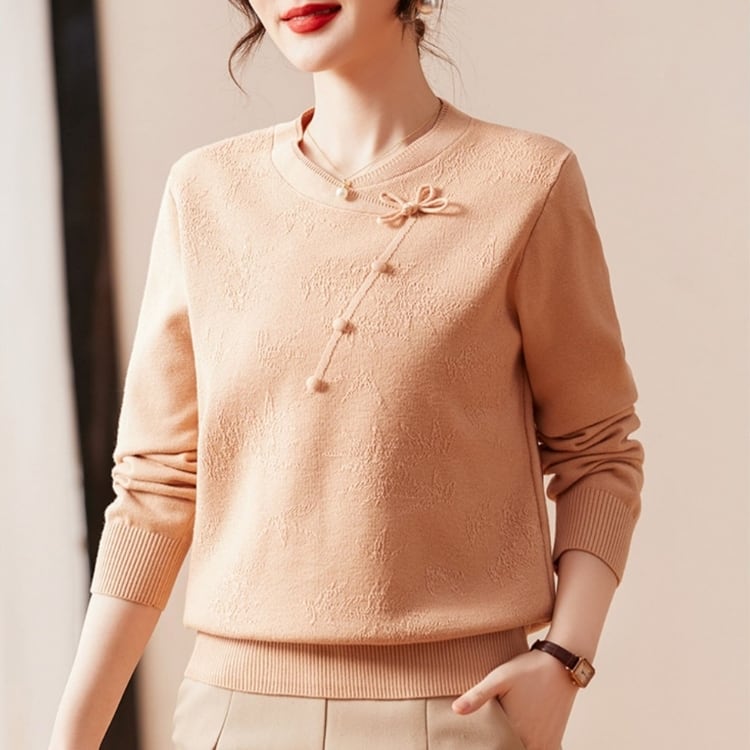 結びチャイナボタン ジャカードニットプルオーバー 3カラー YS00178