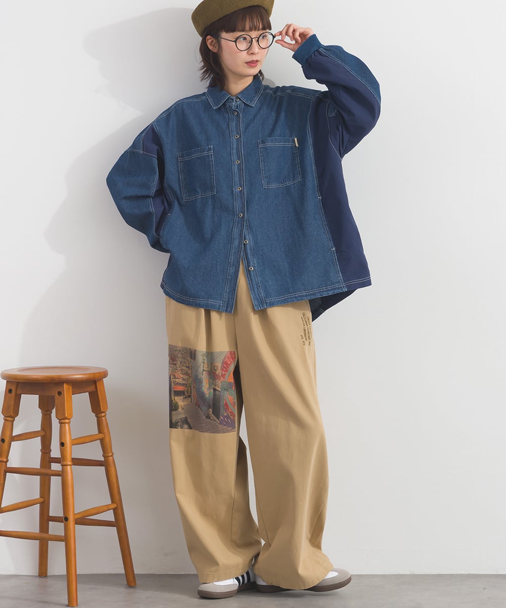 ややP K261033 ツイルフォトプリントイージーテーパードパンツ / Twill Photo