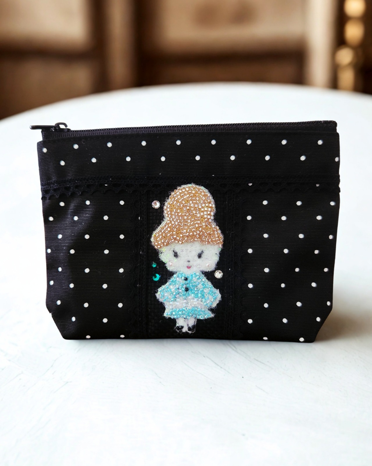 ♡ビーズ刺繍水玉ポーチ♡ - 3