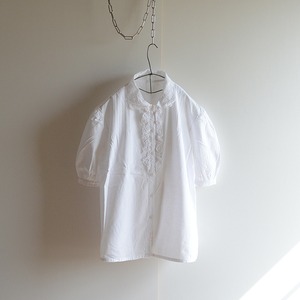 ヨーロッパ古着 半袖 パフスリーブ フリルレース ブラウス 白 ユーロ古着