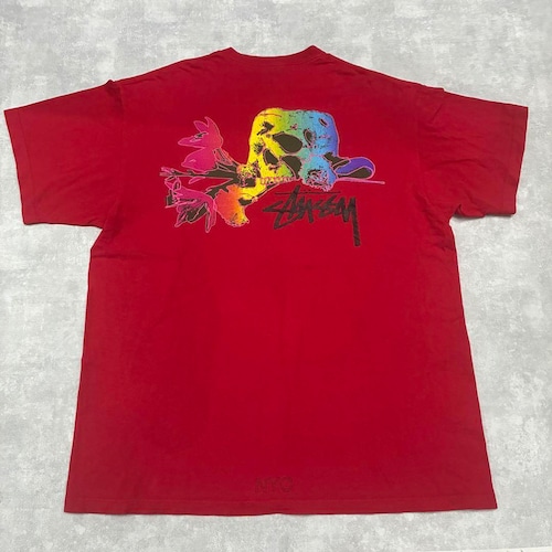 90s-00s Old stussy usa製 Tシャツ スカルフラワー 紺タグ