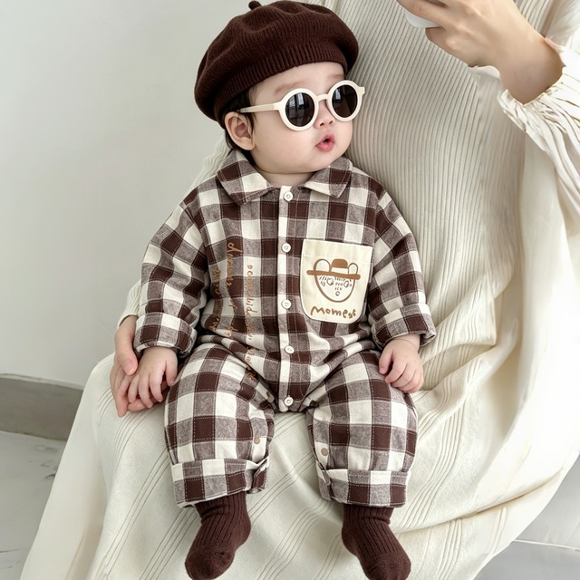 【BABY】ブラウンチェックオールインワン