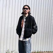 Leh / Bonber Jacket とBOWWOWのネルシャツ、モーターサイクルパンツ
