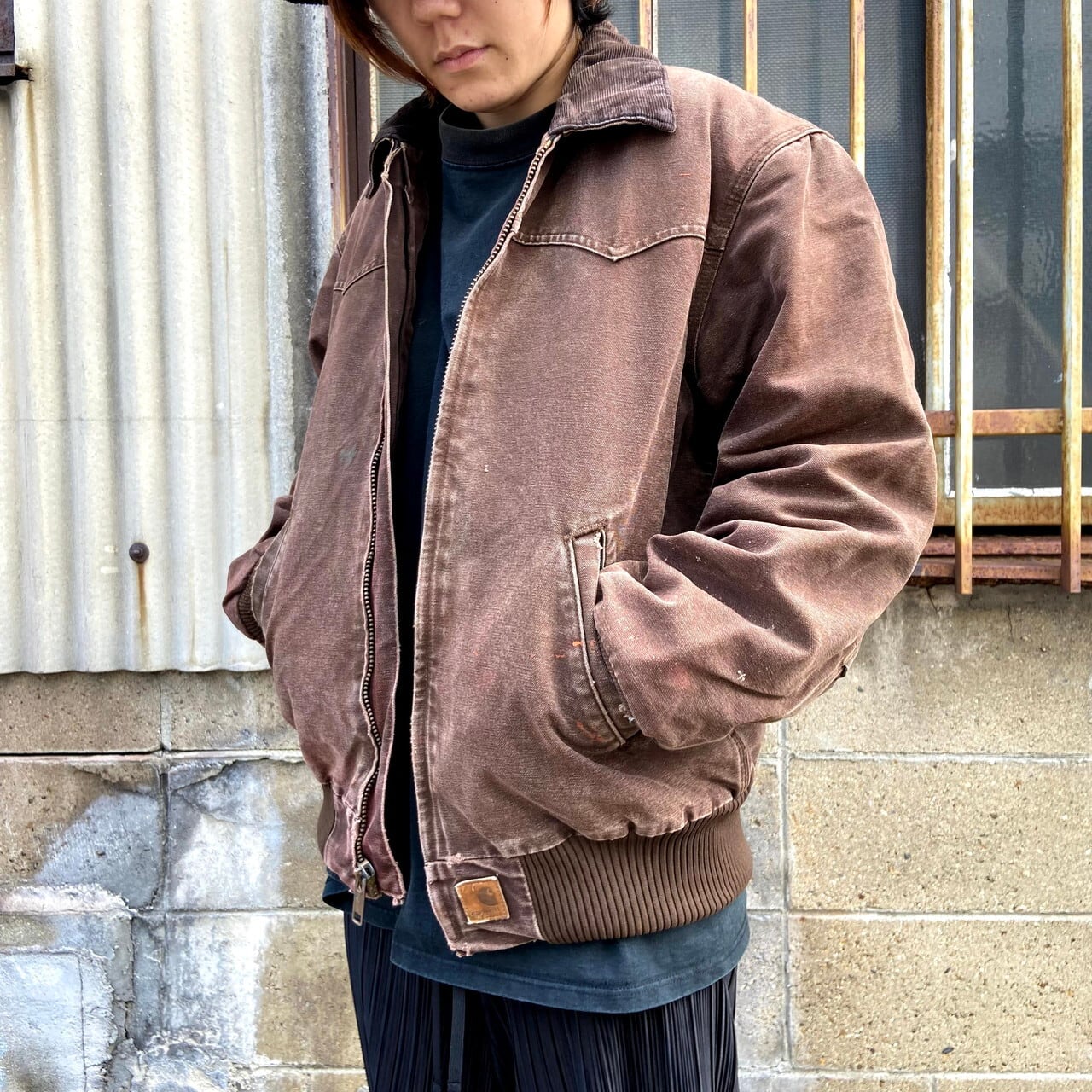 80s Carhartt サンタフェジャケット ブラウン 革パッチ 実物y2k