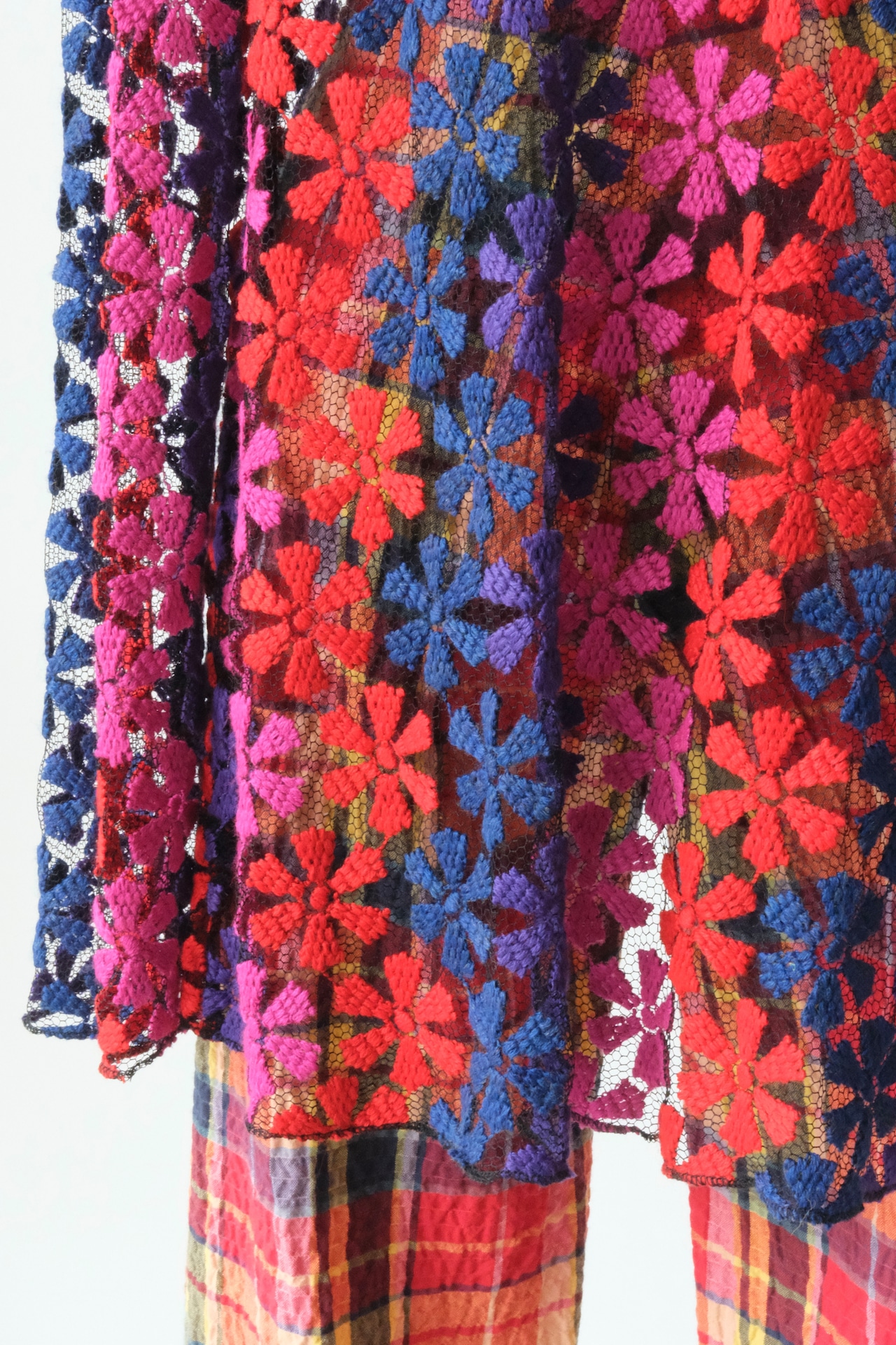 Colorful flower mesh lace cardigan