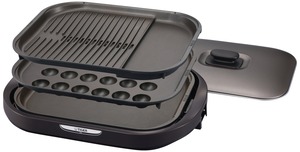 【在庫処分】タイガー魔法瓶(TIGER) ホットプレート3枚セット 平面たこ焼き 蓋付き ブラウン CRC-A300-T