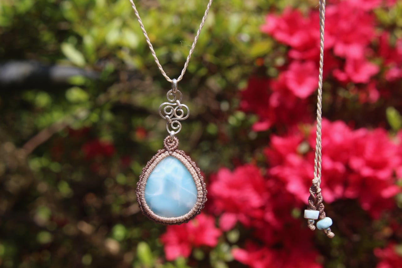 Larimar silver925 wirework micro macrame pendant