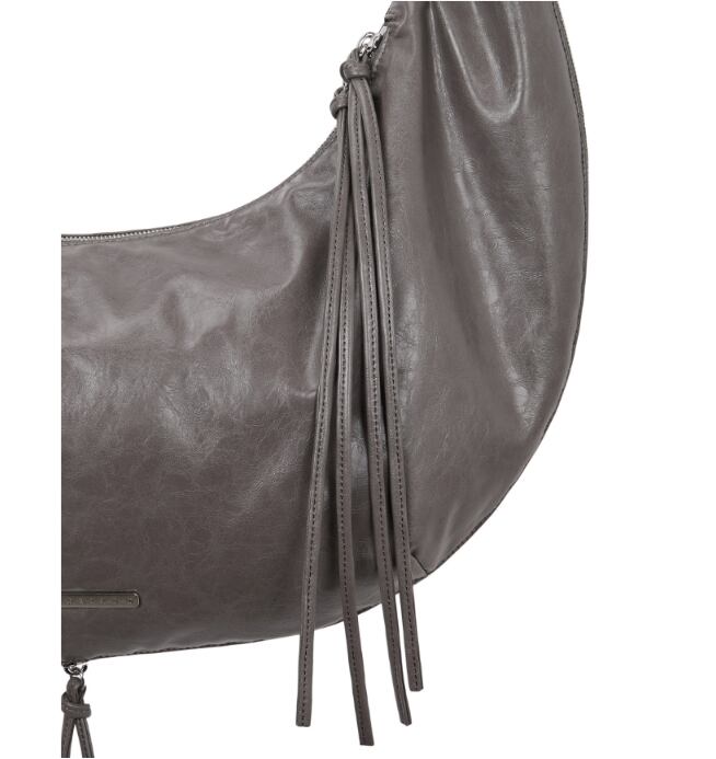 TREEMINGBIRD] Zipper Finishing Leather Hobo Bag [ Gray