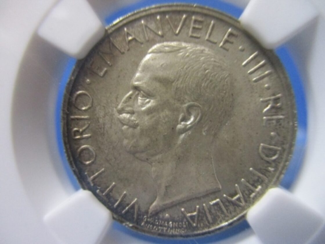 イタリア 5リラ銀貨☆1930年R／未使用／ヴィットーリオエマヌエーレ3世 