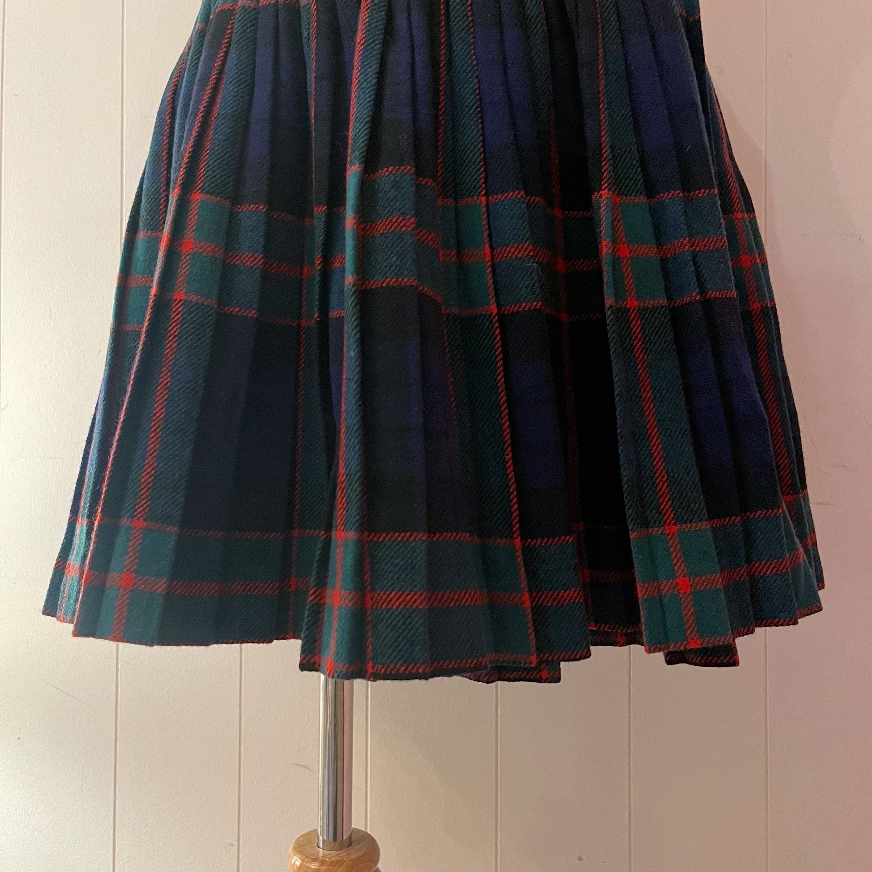 green check pleats mini skirt