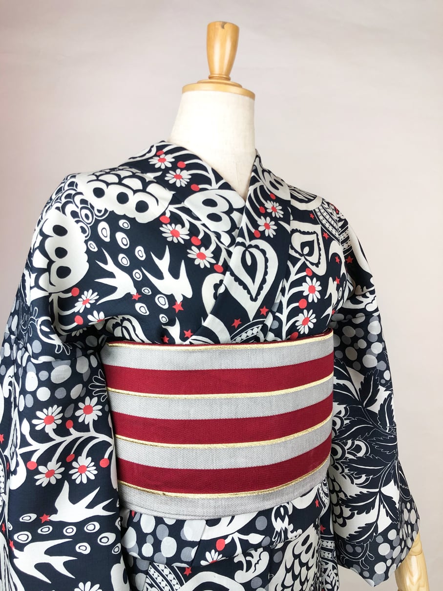こ*め様 新品　重宗玉緒さん半幅帯「ツバメとあわ」 Thank you sold out!】セオアルファ浴衣「ツバメとあわ」 | 重宗玉緒