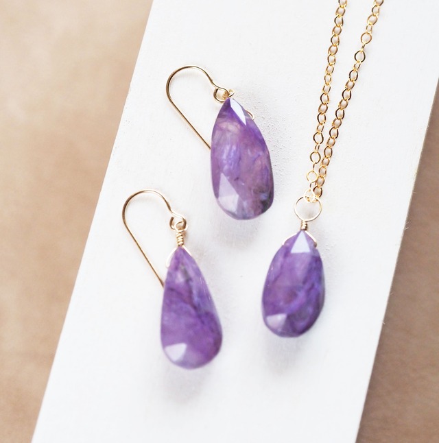 セット販売☆大粒希少高品質ロシアンパープルチャロアイト Charoite★ペンダントとピアスのセット（ラッピング無料）