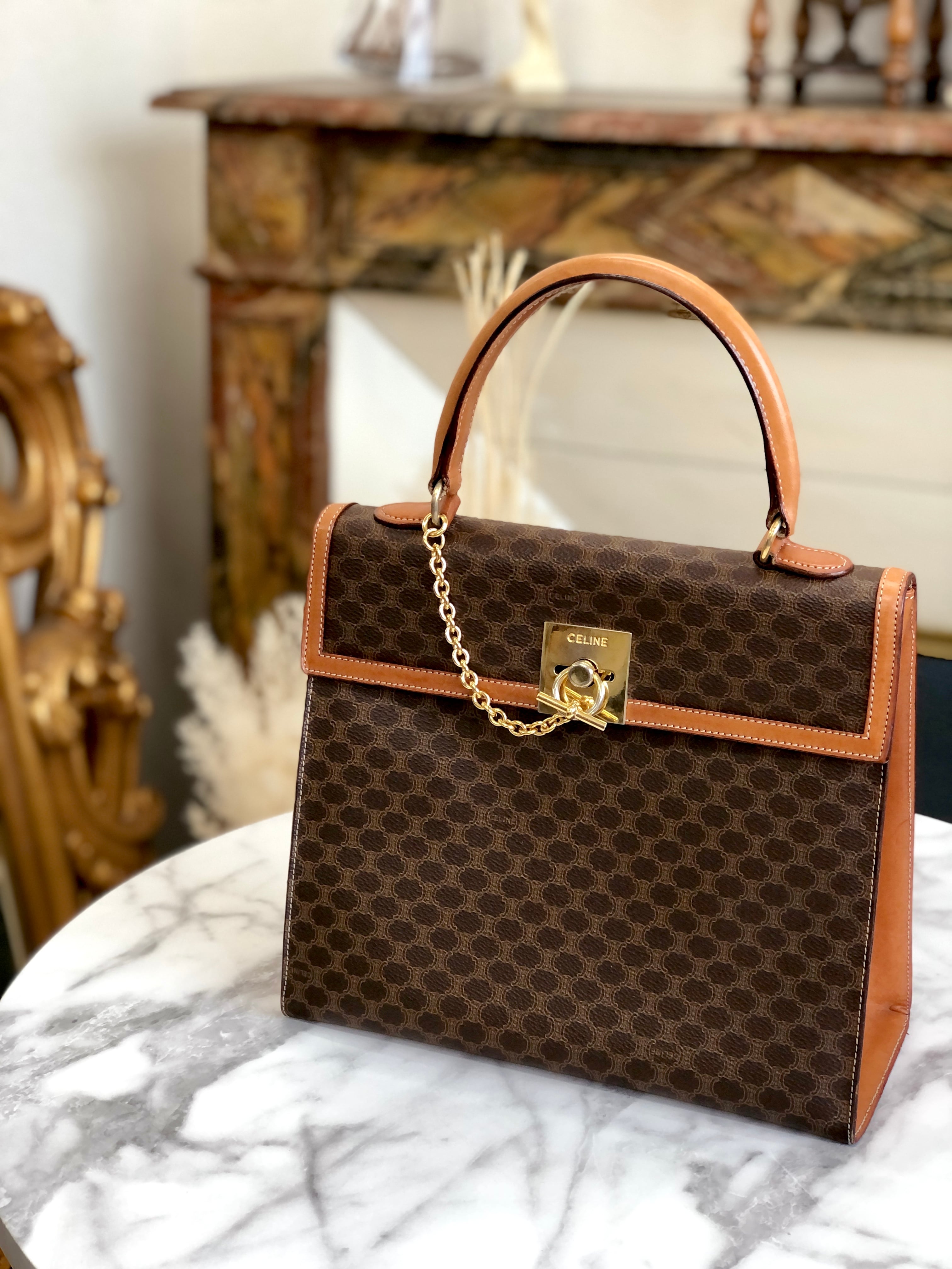 CELINE セリーヌ　マカダム　マンテル　トグルチェーン　ケリー　ハンドバッグ　ブラウン　vintage　ヴィンテージ　オールドセリーヌ　 yw6c37 | VintageShop solo powered by BASE