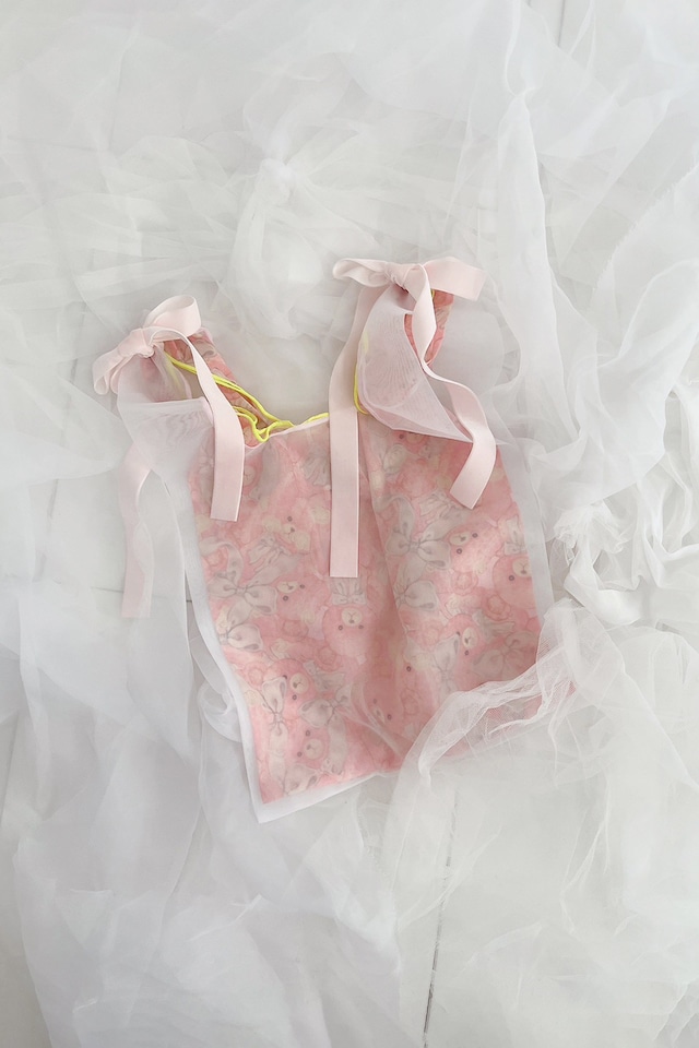 【 Only Two × frankygrow 】BEAR SHEER RIBBON BAG / COLOR×WHITE