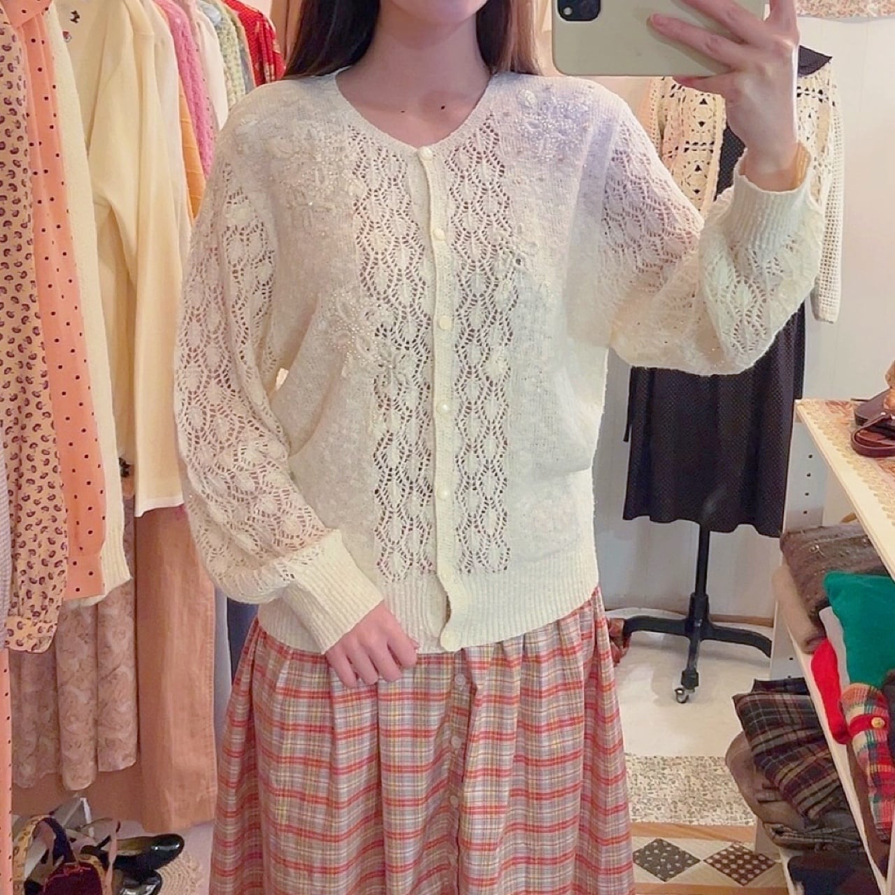 flower sequin open work cardigan