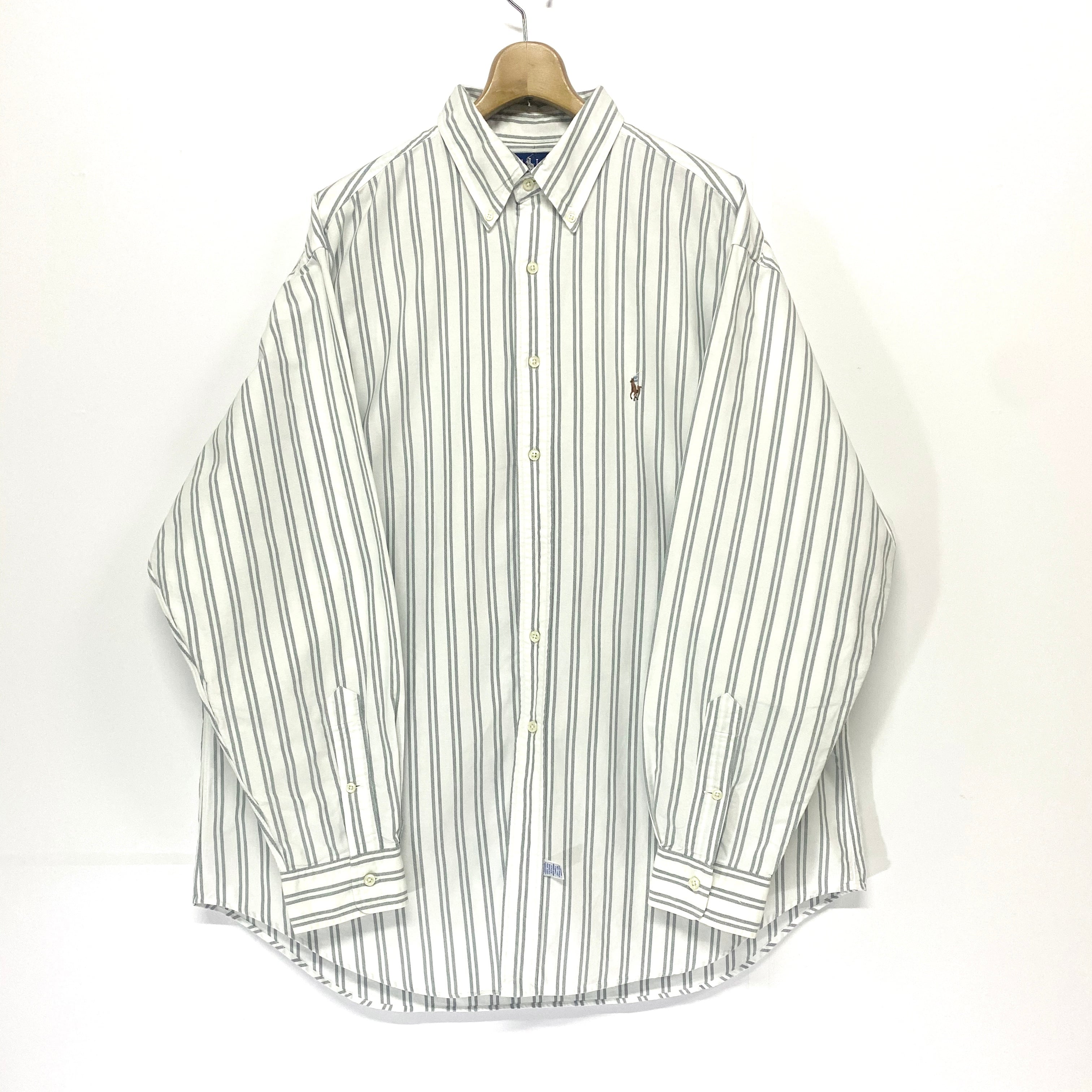 低廉 ポロバイラルフローレン 緑白 90s 縦ストライプ メンズxxl 長袖bdシャツ シャツ