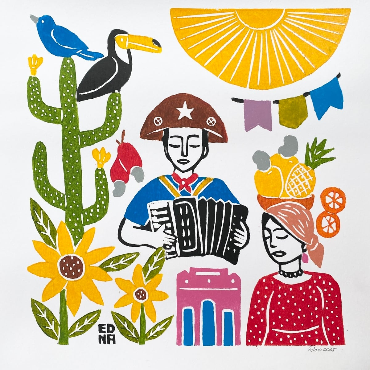 EDNA SILVA エジナ・シルバ 木版画 M 正方形【ノルデスチ】