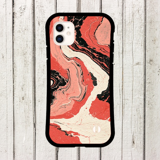 受注生産 iPhoneケース 赤黒生成りの流線マーブル｜紙マーブリング MARB048C