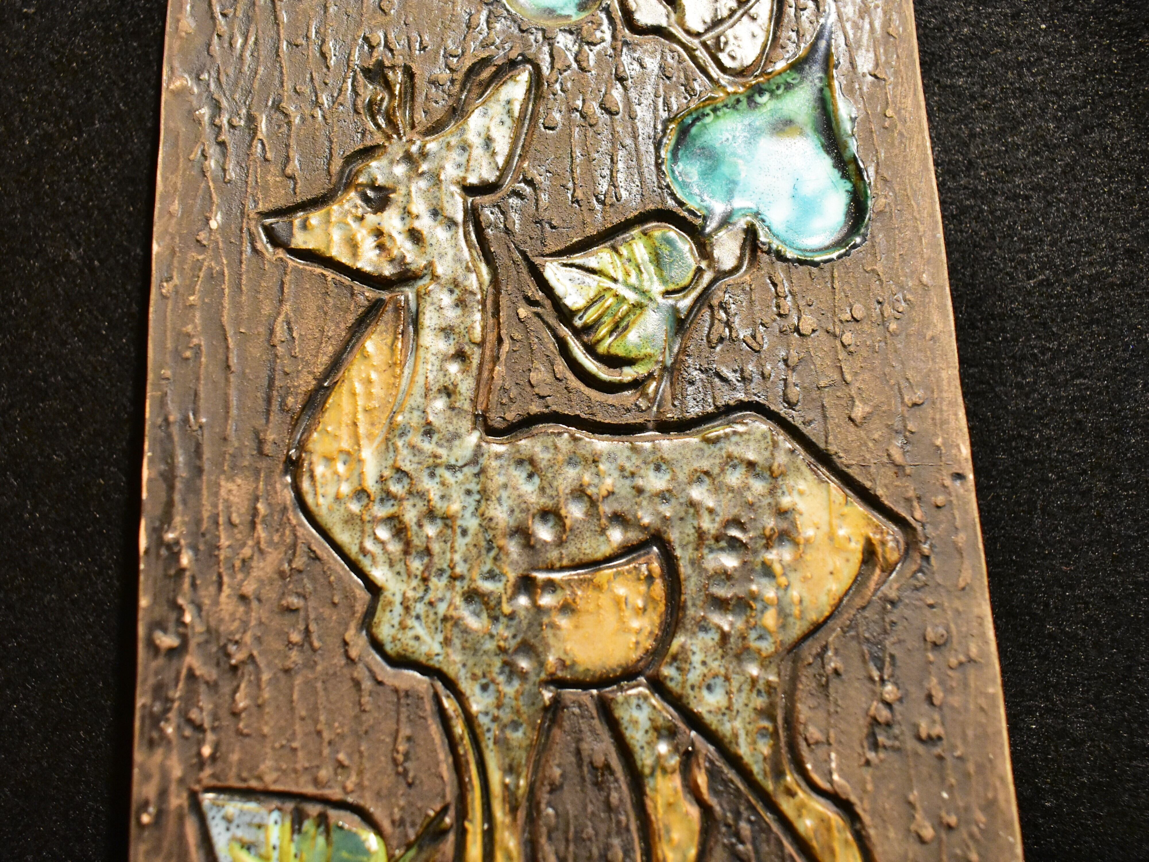 スウェーデンTilgmans Keramik ティルグマン 鹿の陶板・壁掛け