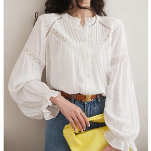 ボリューム袖 アイレットレースディテールブラウス G0210