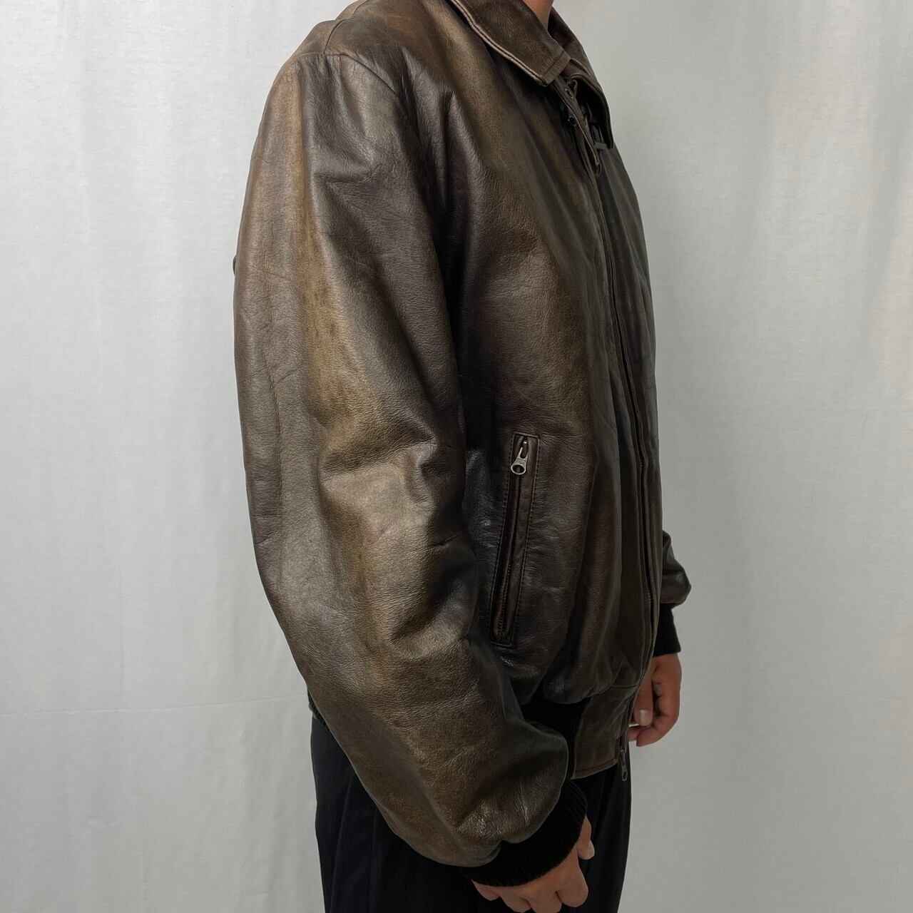 PIED POULE SPORT レザーブルゾン フライトジャケット メンズL 古着