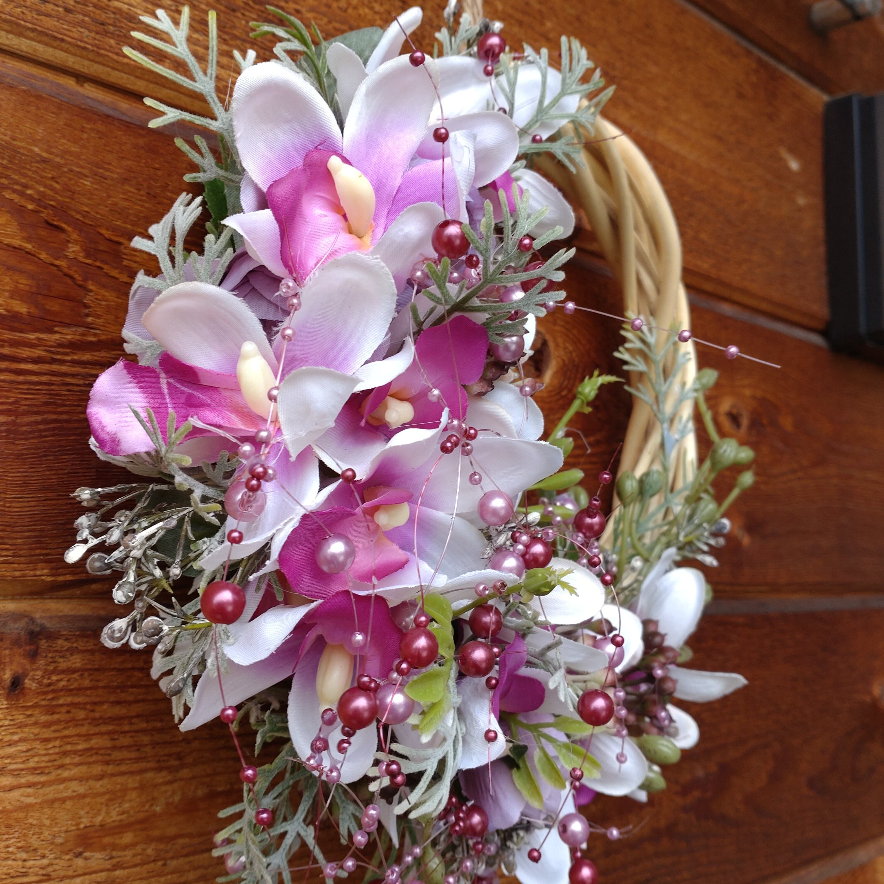 フラワーリース デンファレ アレンジメント｜造花・アーティフィシャル