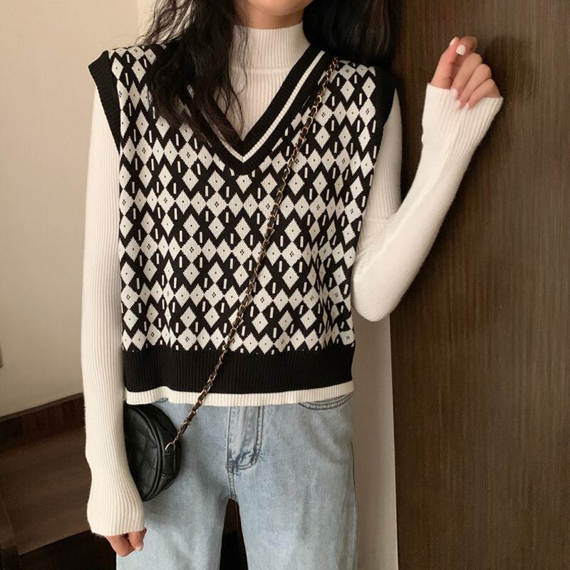 Vネックニットスプリングオータムスタンダード レトロ 春物 秋物 試着室62197977653