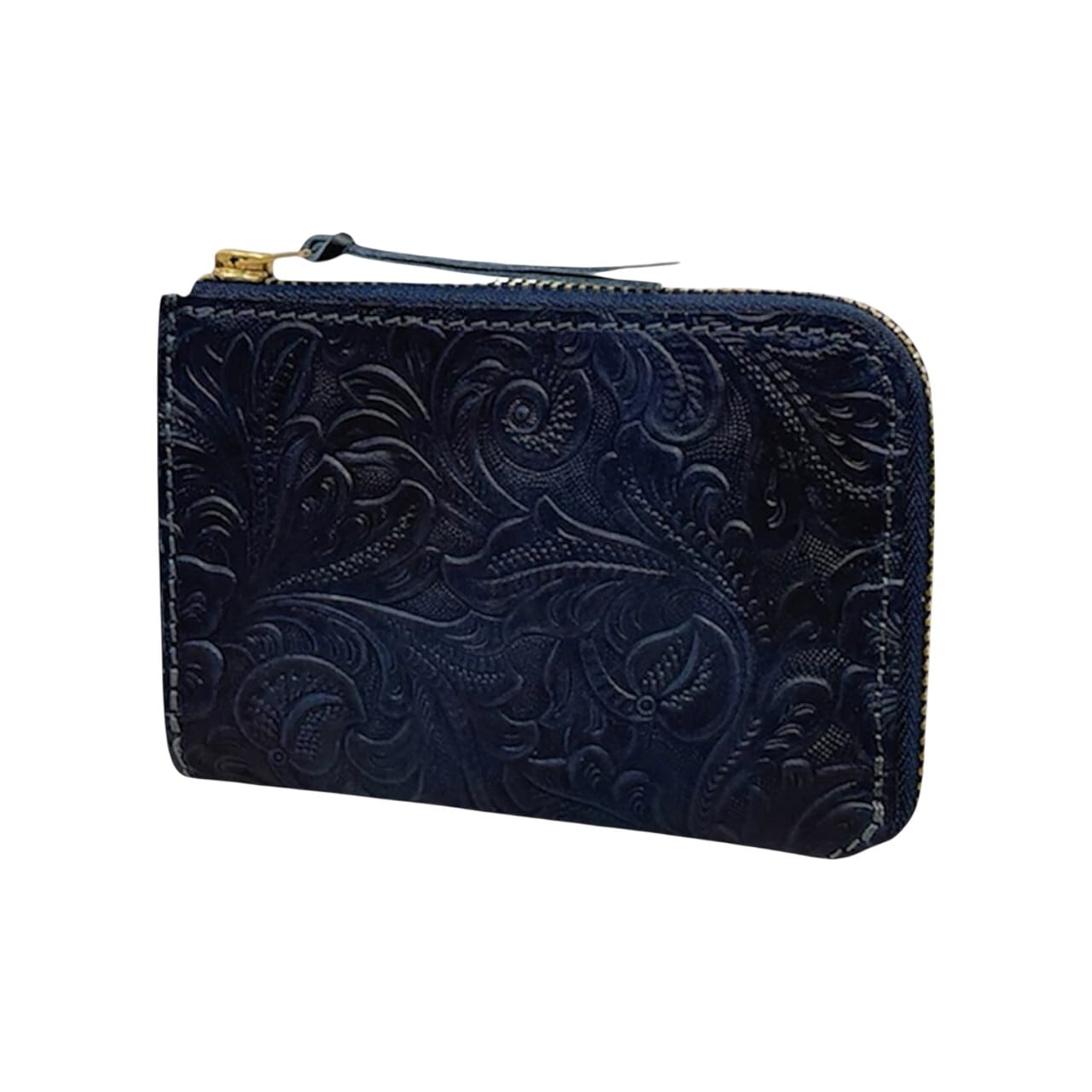 Re-ACT / Indigo Paisley L Zip Compact Wallet - 藍染レザー