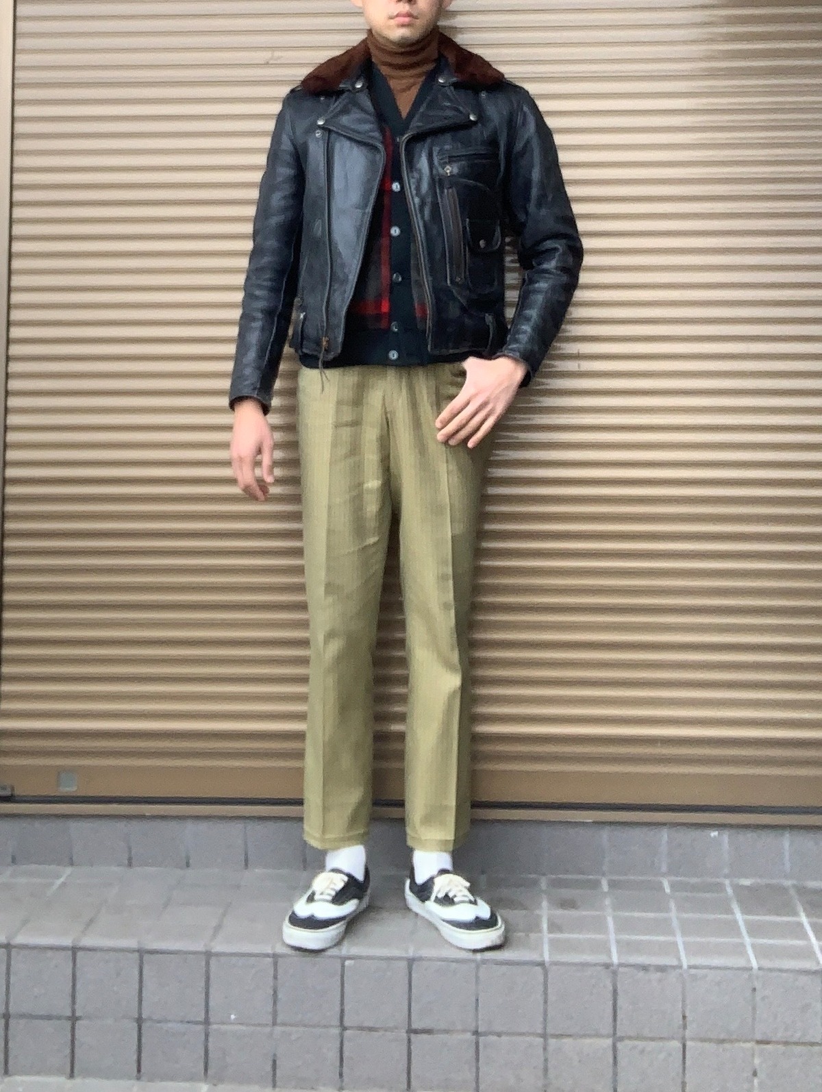 50s 60s vintage スラックス ストライプ グリーン ベージュ 