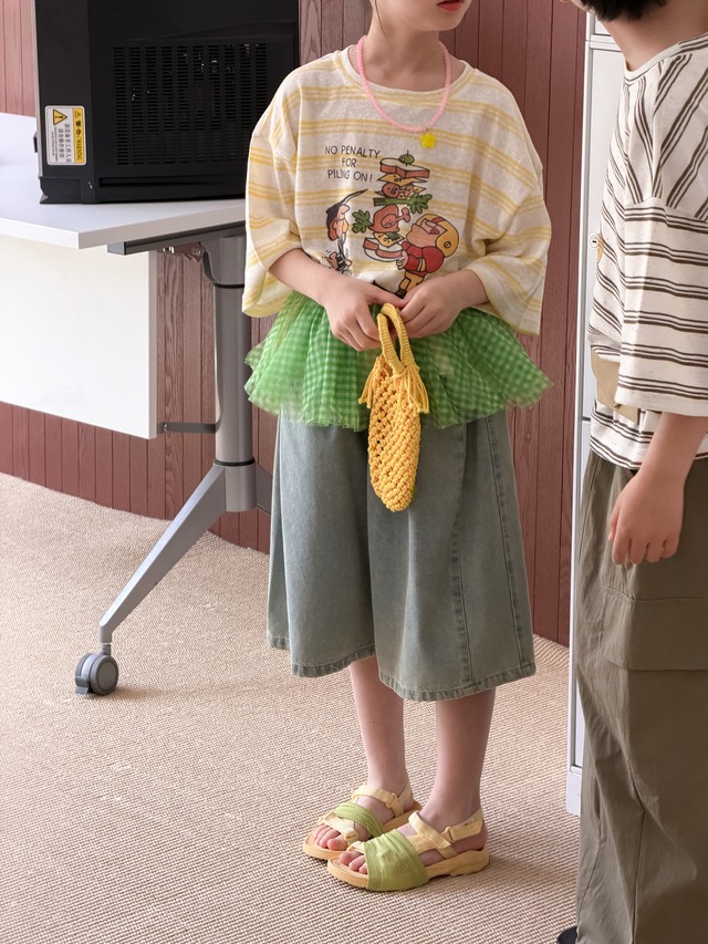 【KID】サンドイッチプリントストライプ半袖Tシャツ - 6