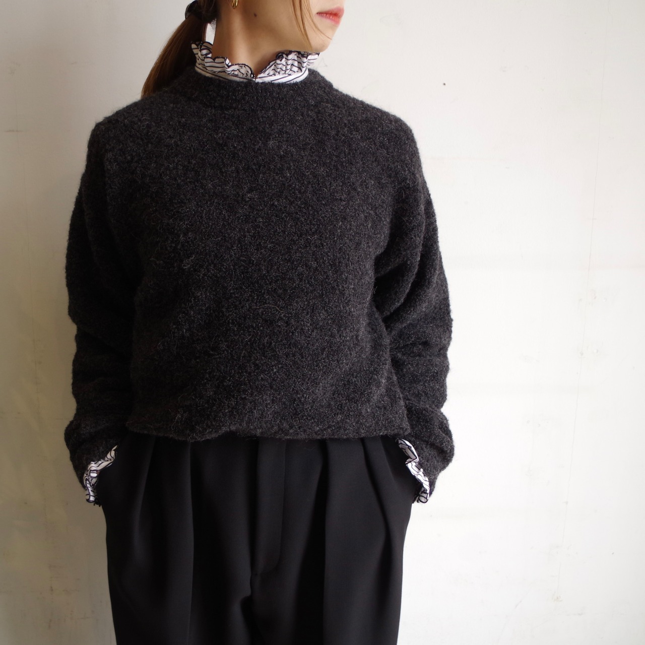 SINME  スカラエンブロイダリーシャツ   ピンストライプ（広）