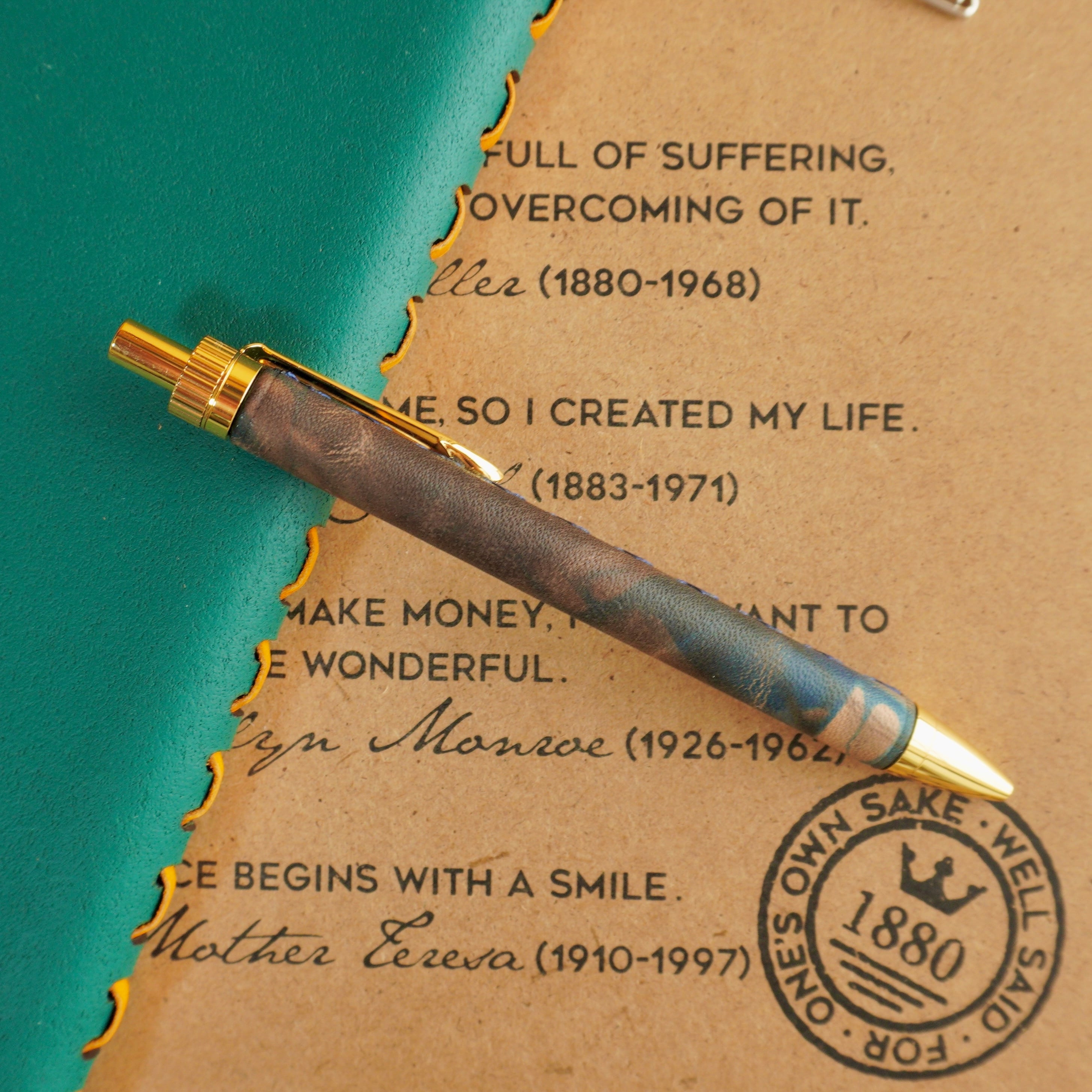 D.泥藍染めレザー【牛革】革軸ペン | 11-Works Factory～革のソムリエ