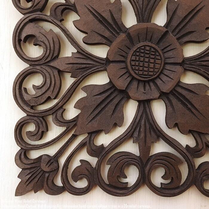 レリーフ 30cm×30cm 四角 DB ダークブラウン アートパネル 木彫り