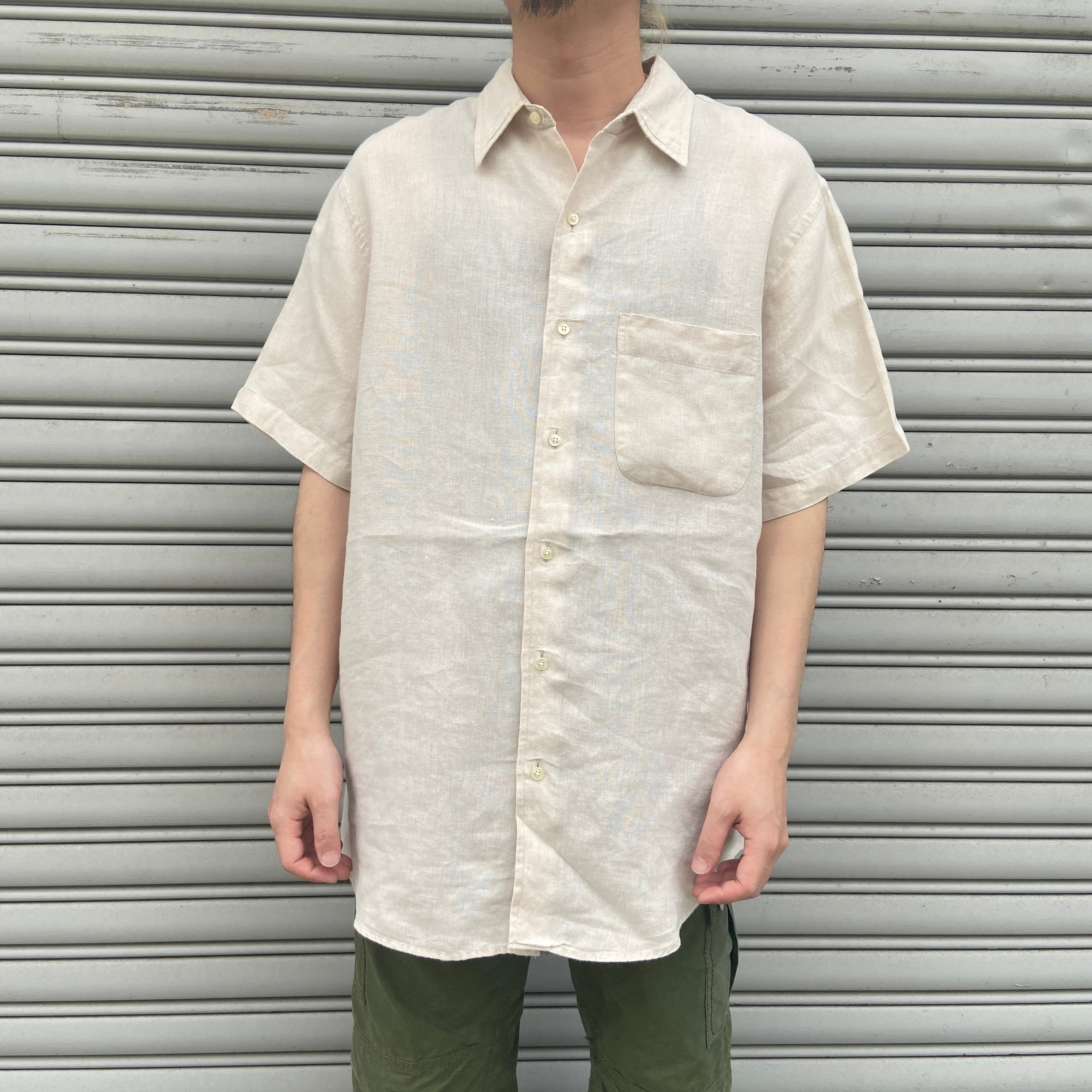 90s LANDS'END リネン半袖シャツ ベージュ M | 古着屋 Uan