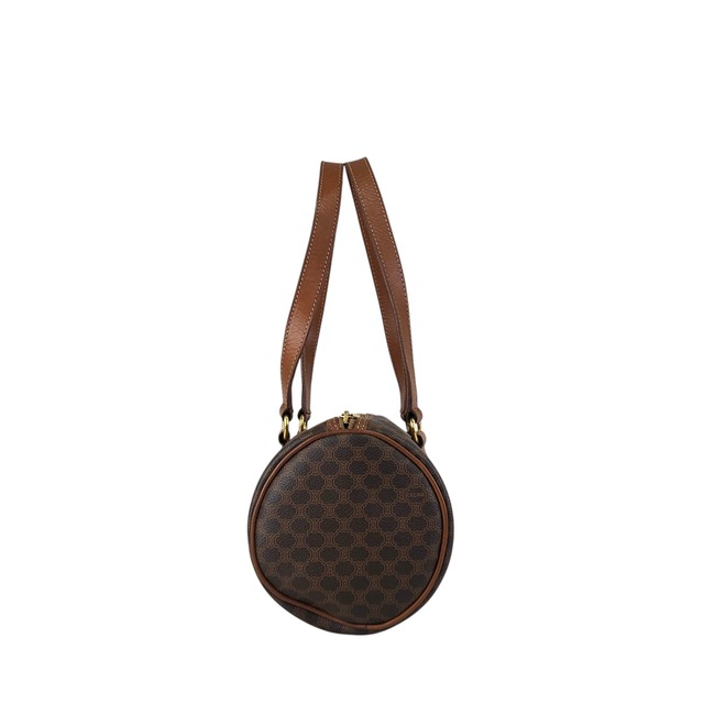 CELINE セリーヌ マカダム ハンドバッグ ブラウン ブラゾン型押し PVC ロールバッグ vintage ヴィンテージ オールド d6ntg2