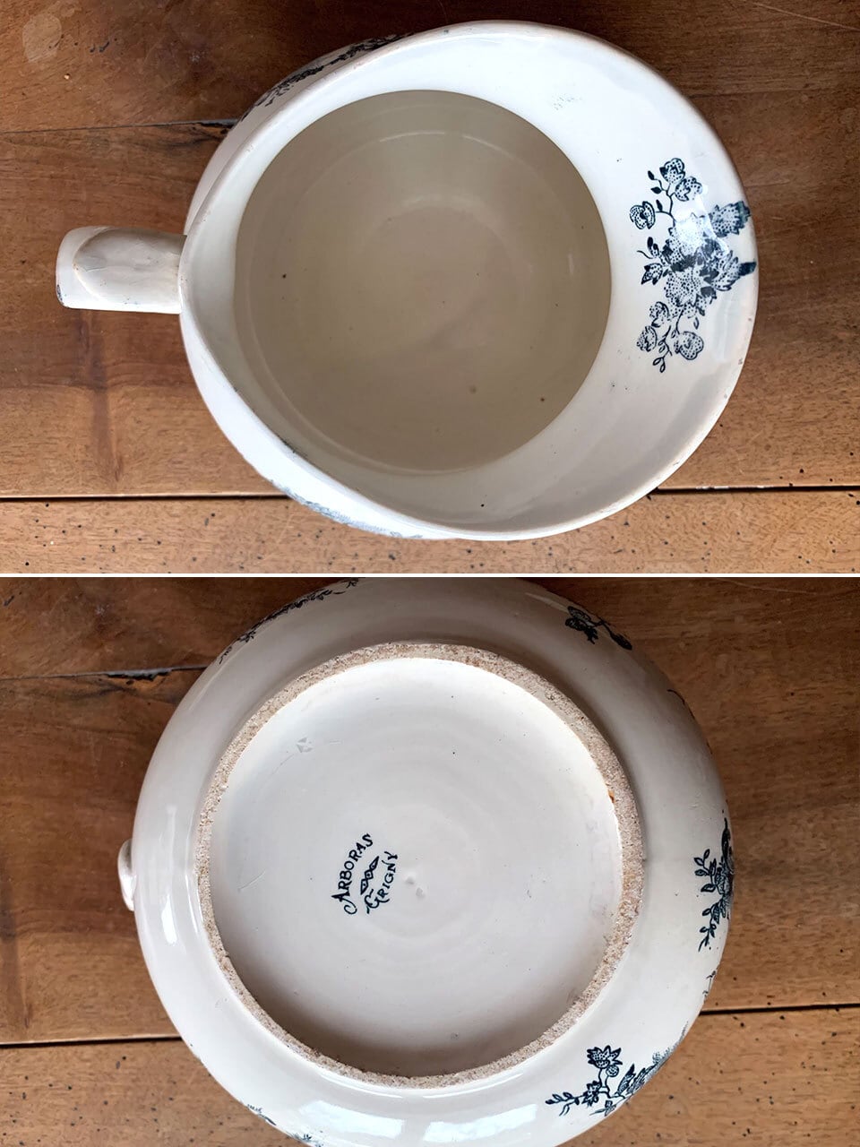 小鳥と草花のジャグ ピッチャー 19世紀 Arboras GRYGNY窯 | Brocante