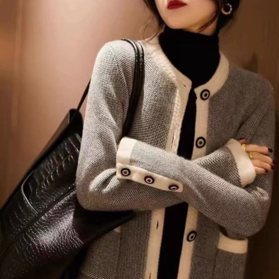 配色トリム ニットカーディガン H11007