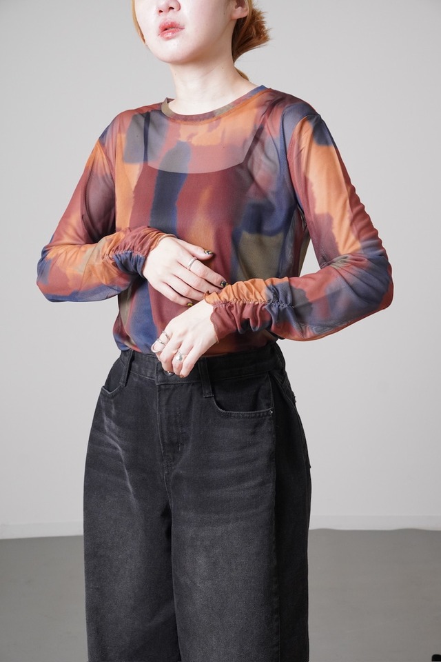 【attrayant】Sheer Arm Gather Tops(5色)