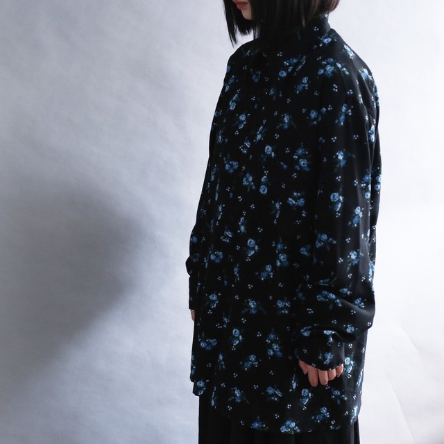 blue flower pattern l/s mode shirt