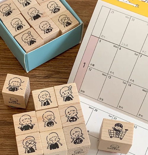 MO785A｜Molinta 【第一弾 小表情】はんこ / 木製スタンプ 全9種セット