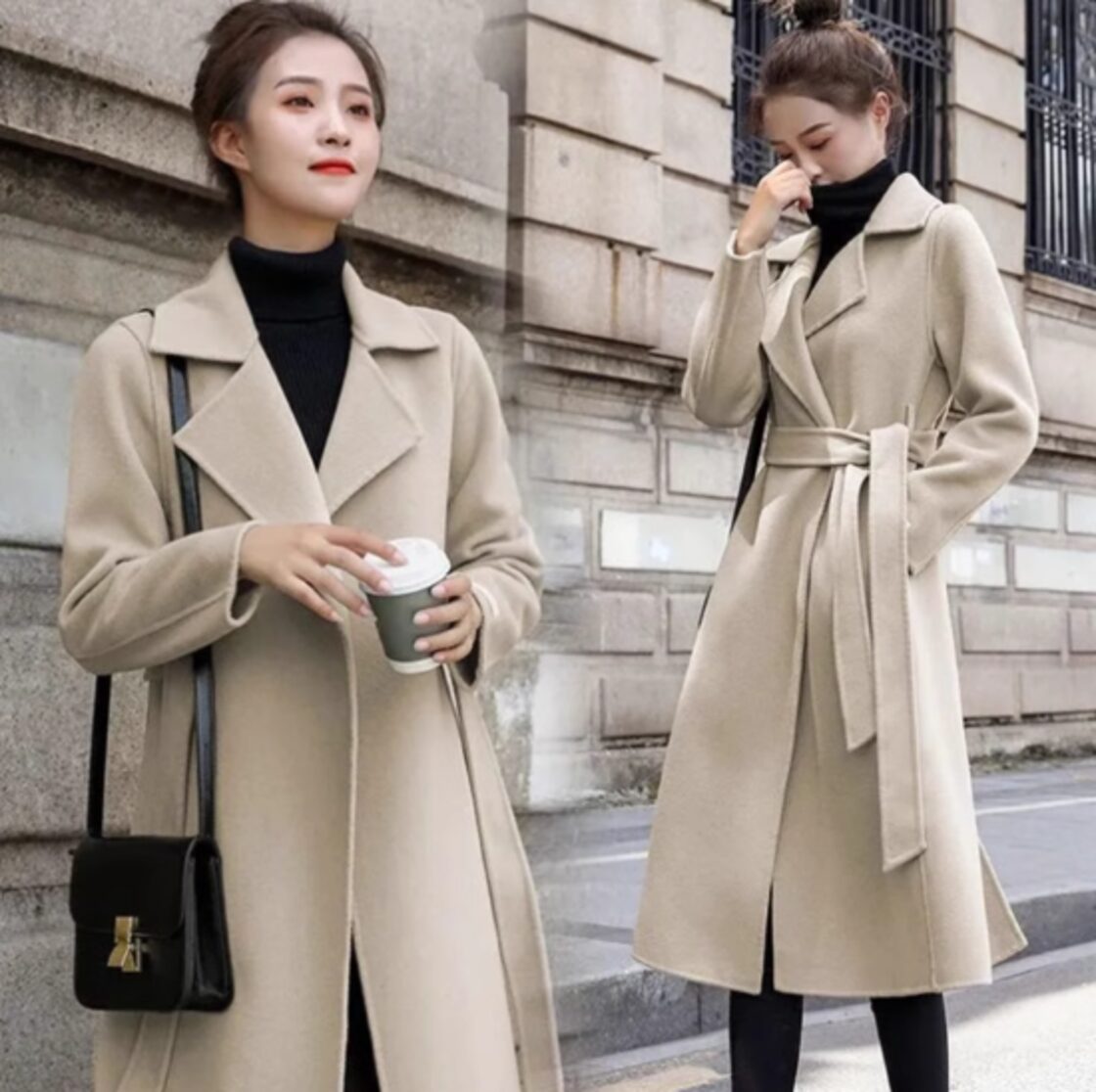 長袖コート レディース コート アウター 羽織 ミドル丈コート ラップ