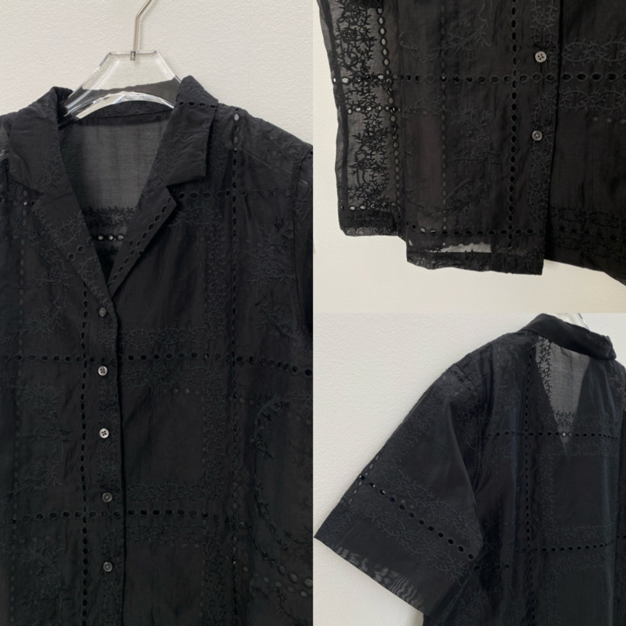 パッチワークリーフ柄刺繍SH/ブラック